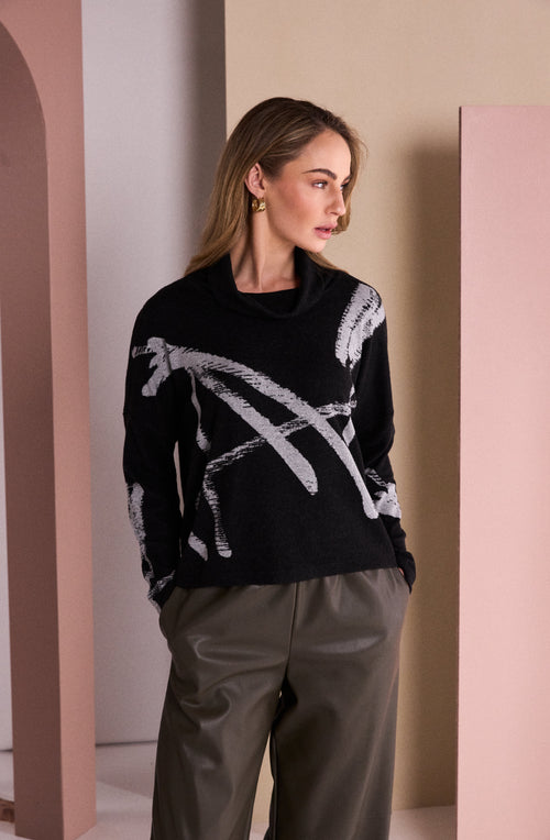 Black & Silver Grey Brushstroke Design Jumper