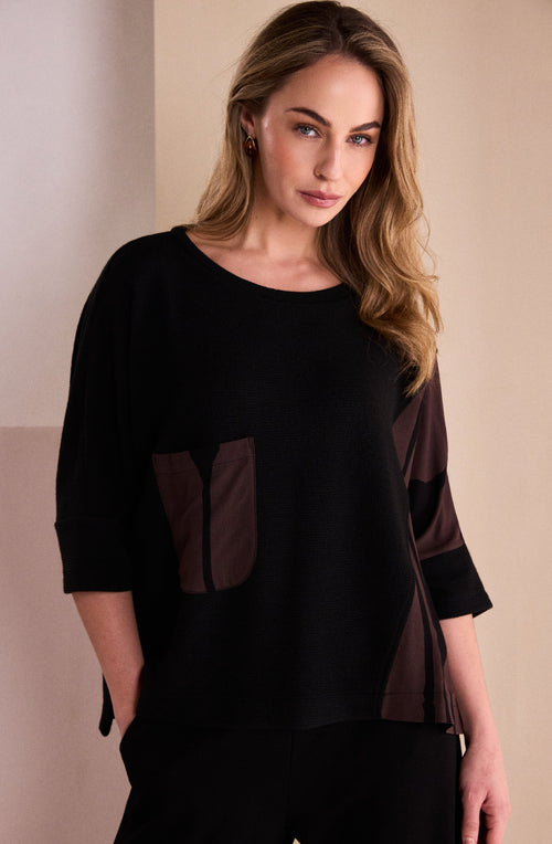 Textured Jersey Printed Panel Top