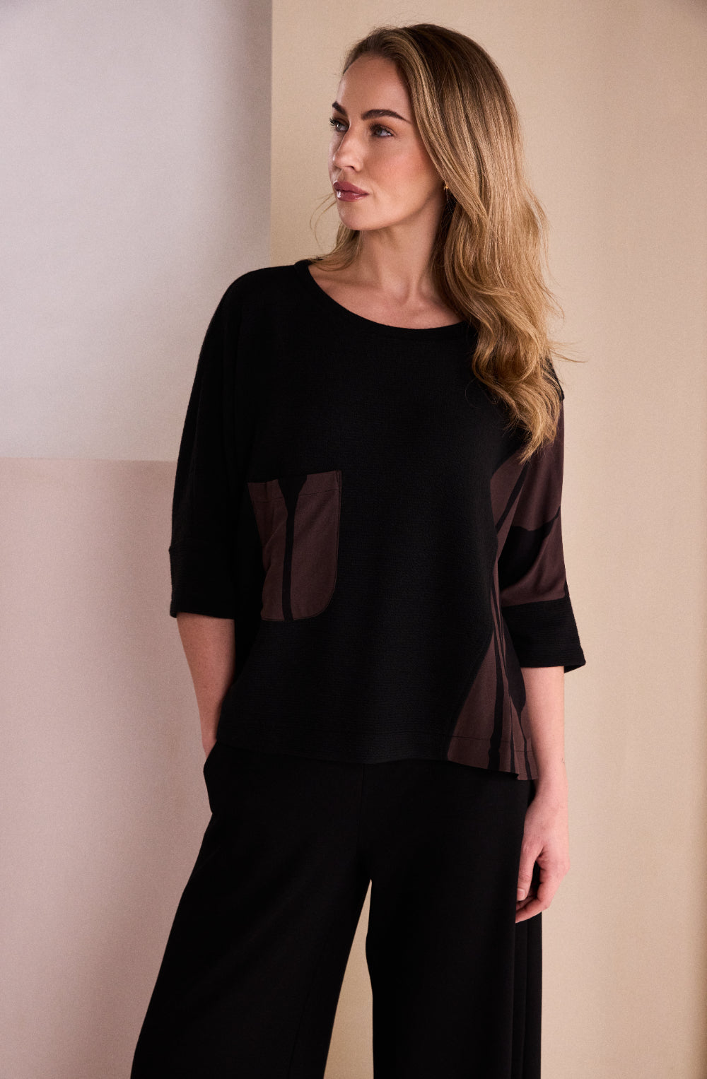 Textured Jersey Printed Panel Top