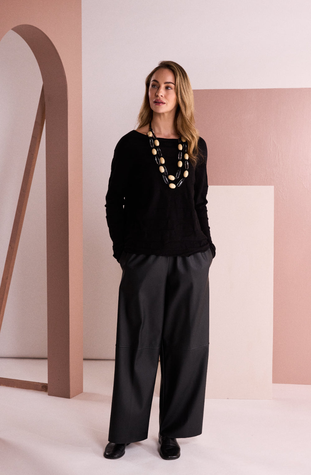 Black Textured Stripe and Circle Jumper