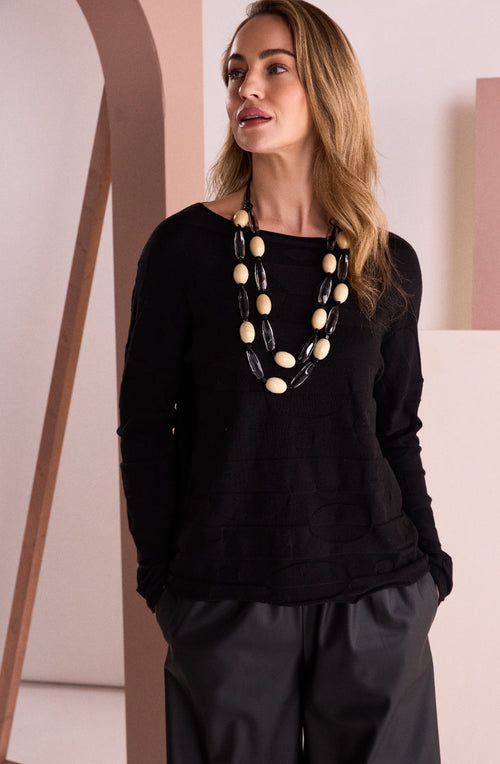 Black Textured Stripe and Circle Jumper