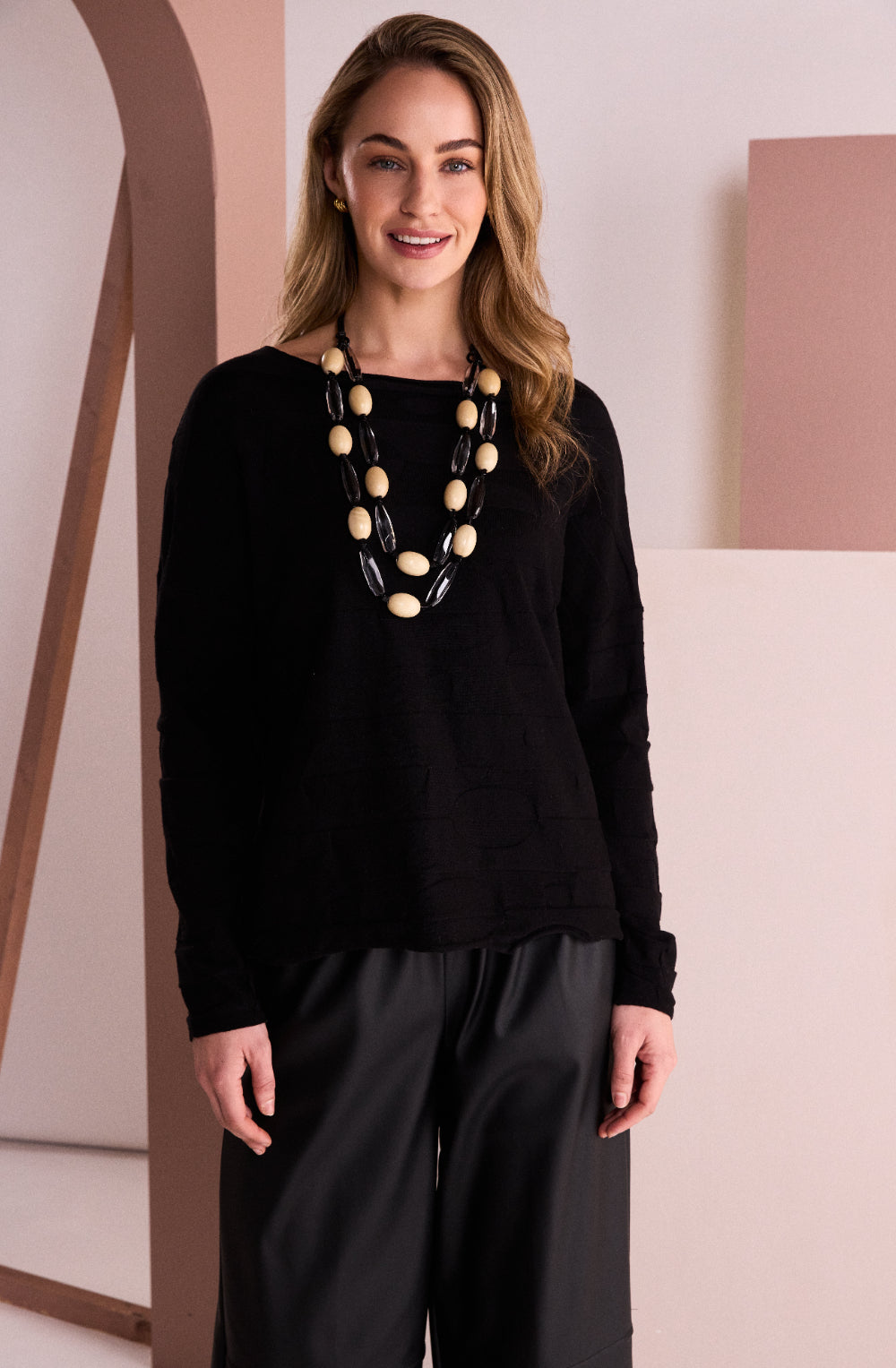 Black Textured Stripe and Circle Jumper