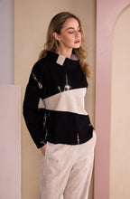 Black & Stone Block Patterned Top