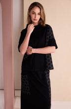 Black and Grey Spotted Panel Funnel Neck Top