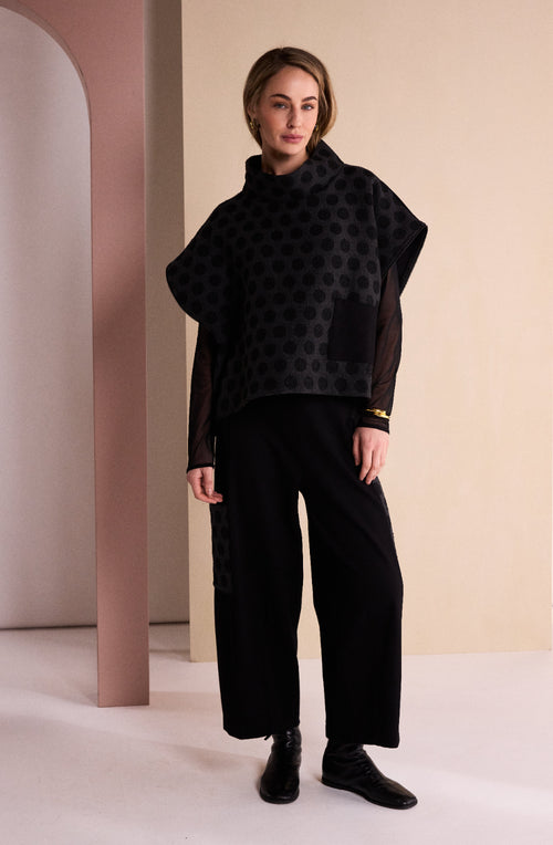 Black and Grey Spotted Side Panel Wide Leg Trousers