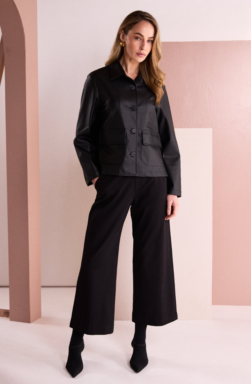 Black Weighted Jersey Wide Leg Trousers