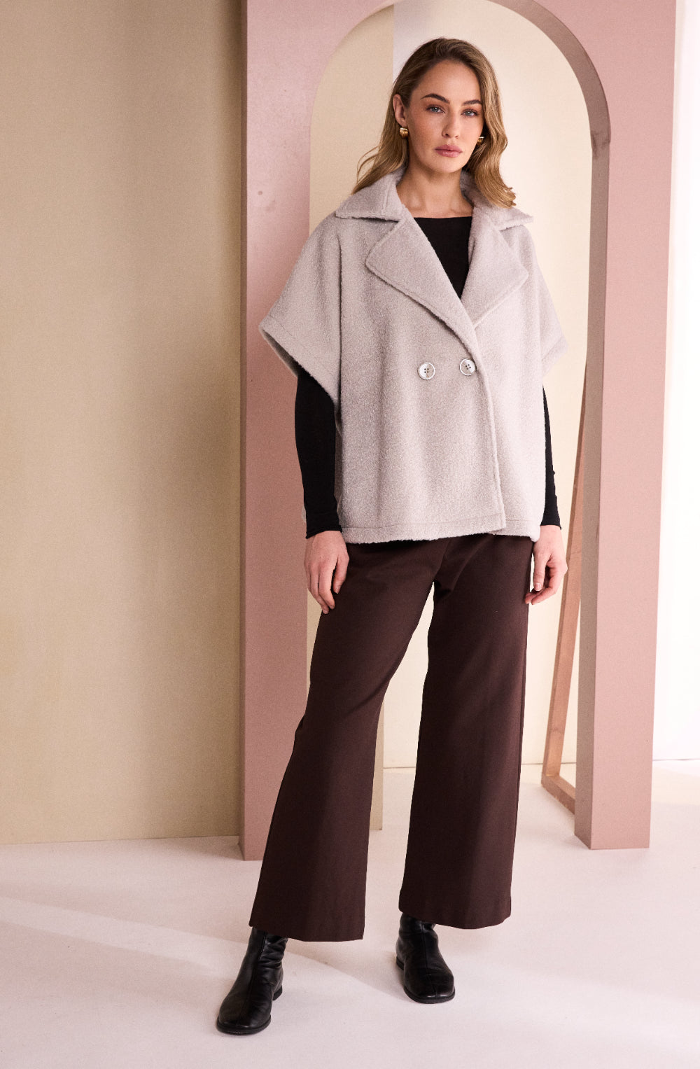 Chocolate Weighted Jersey Wide Leg Trousers