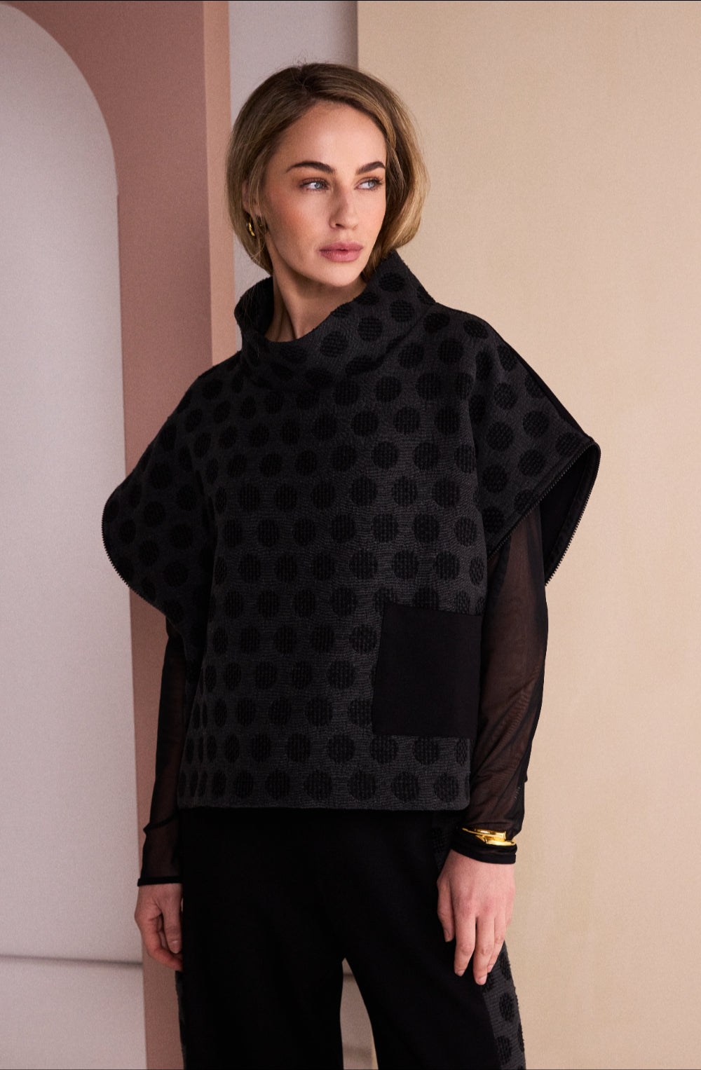 Black and Grey Spotted Side Zip Detail Jumper