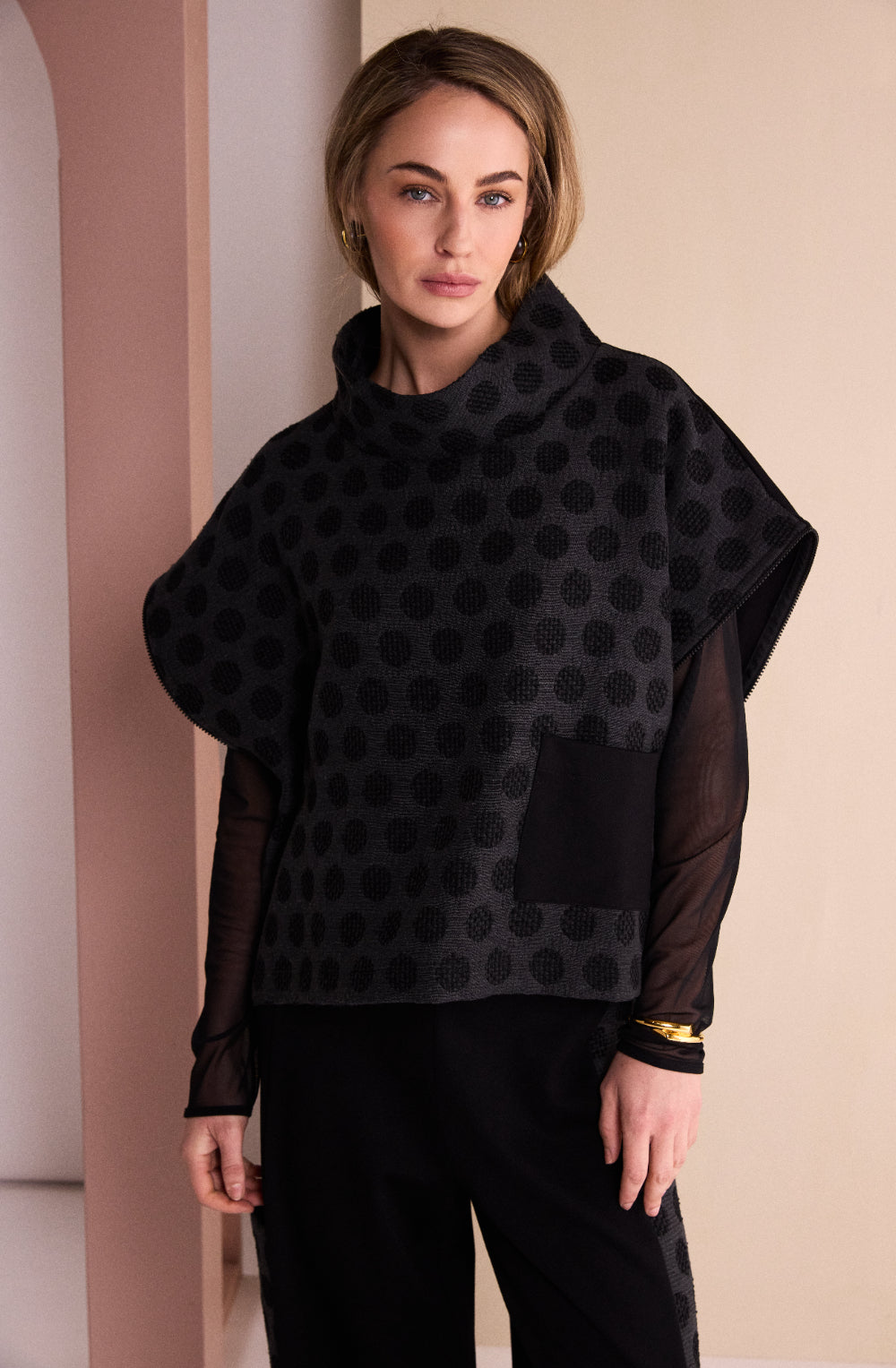 Black and Grey Spotted Side Zip Detail Jumper