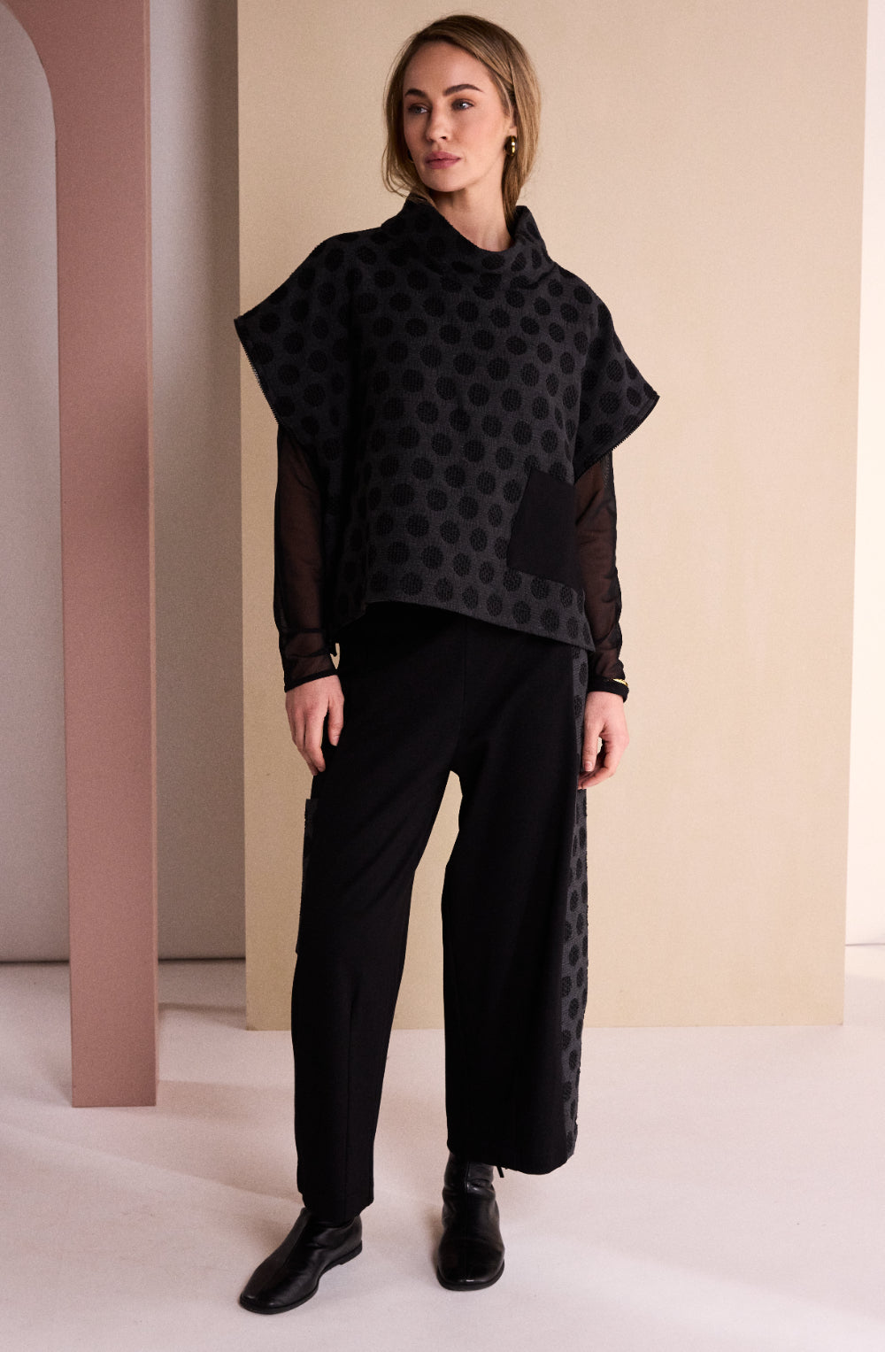Black and Grey Spotted Side Zip Detail Jumper