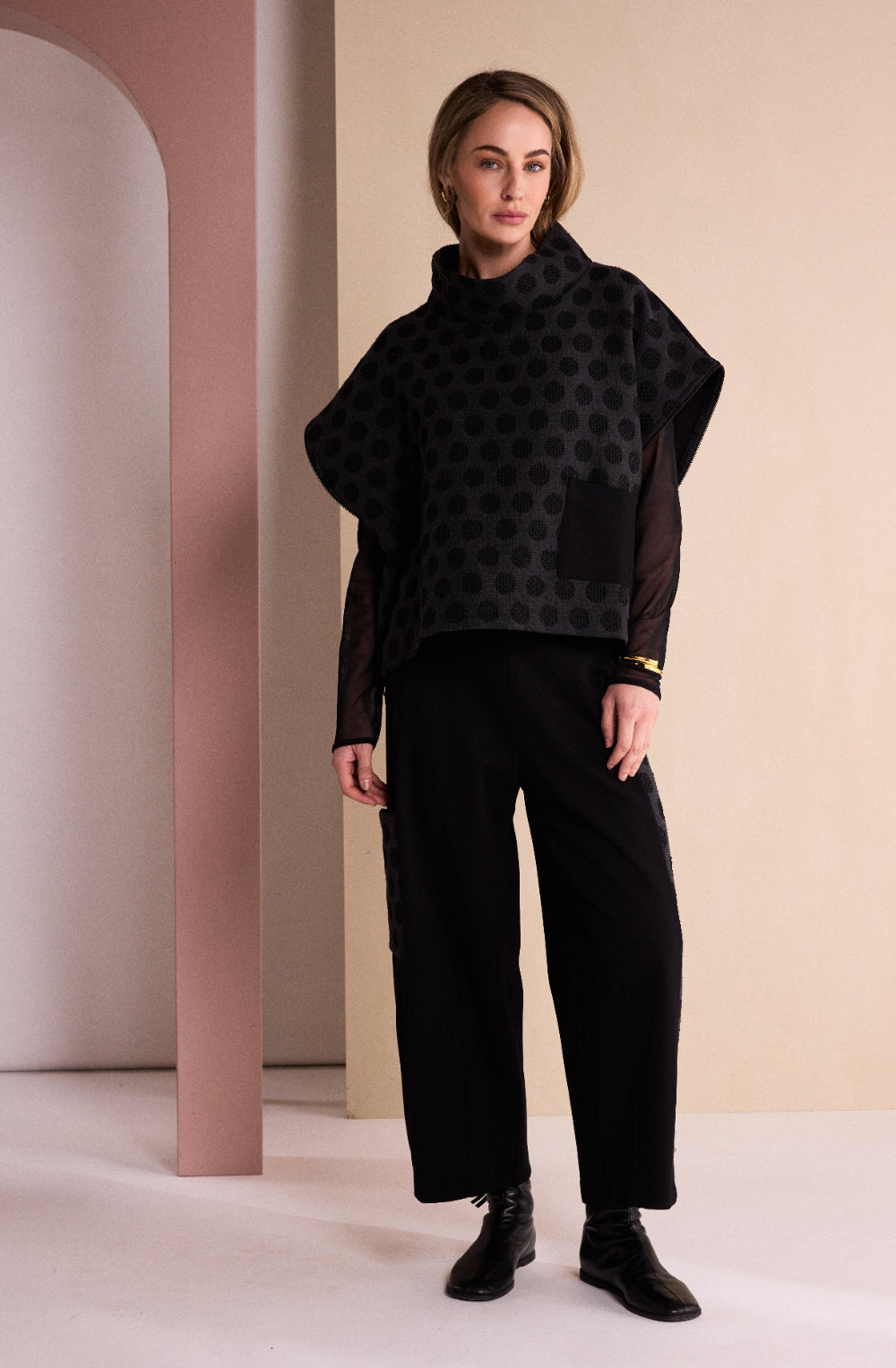 Black and Grey Spotted Side Zip Detail Jumper