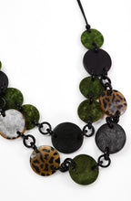 Avocado and Black Linked Disc Necklace