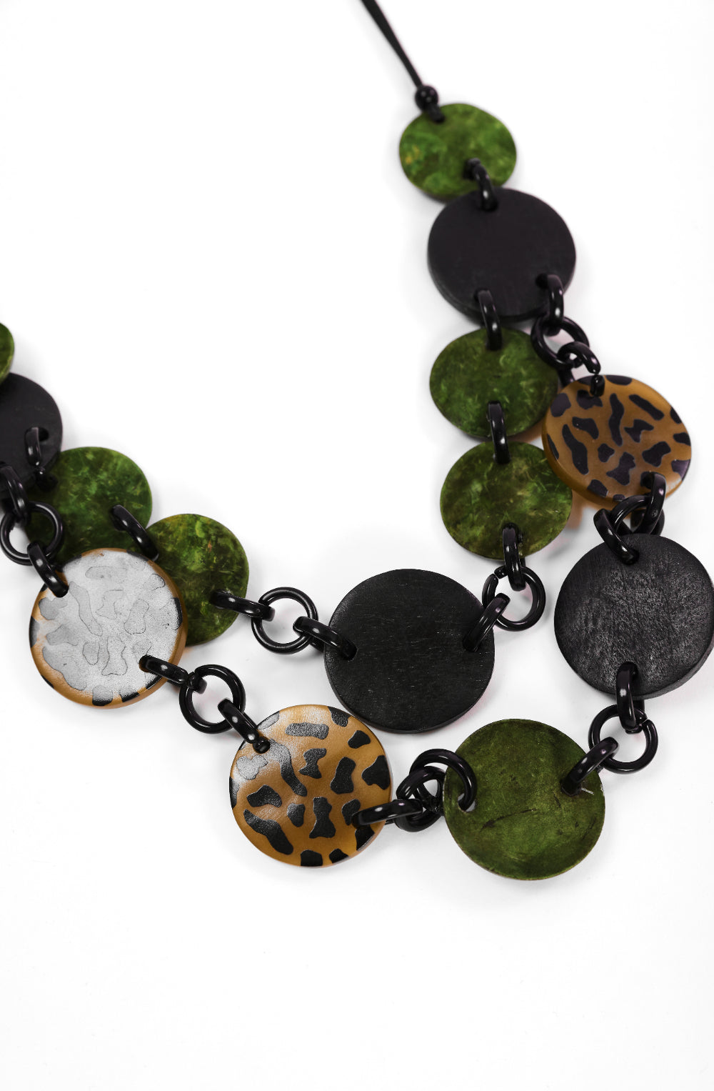 Avocado and Black Linked Disc Necklace