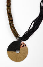 Black and Avocado Bead and Disc Necklace