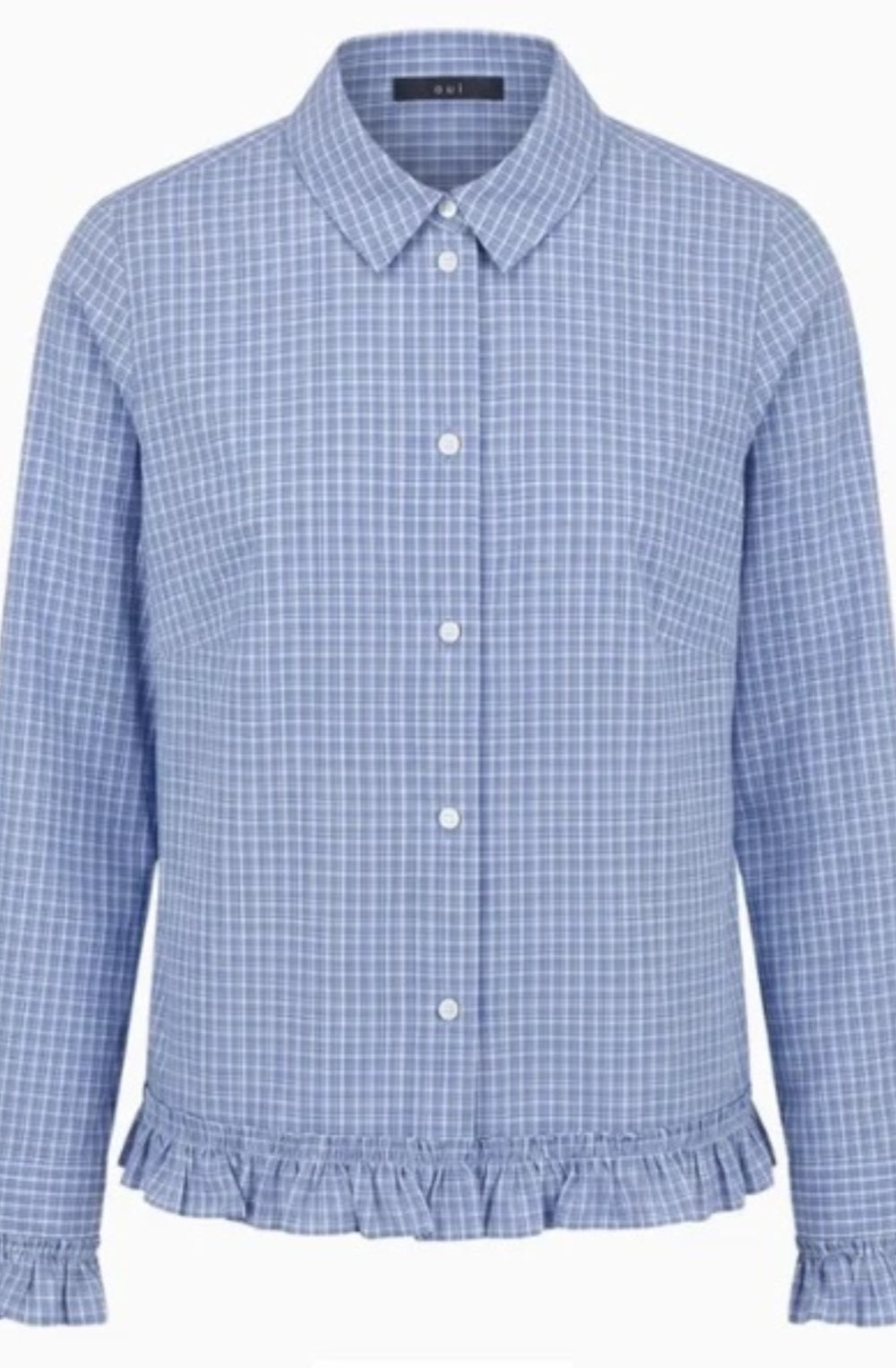 Blue Checked Ruffle Shirt