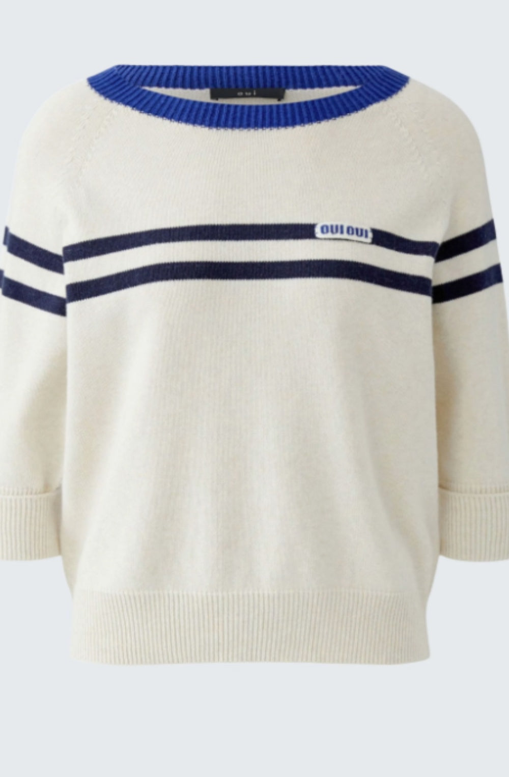 Cream & Blue Contrasting Stripe Jumper