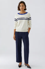 Cream & Blue Contrasting Stripe Jumper