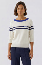 Cream & Blue Contrasting Stripe Jumper