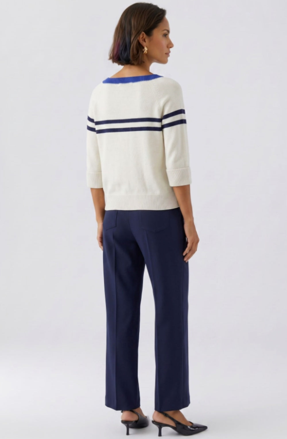 Cream & Blue Contrasting Stripe Jumper