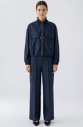 Dark Blue & Grey Soft Checked Trousers with Pleat