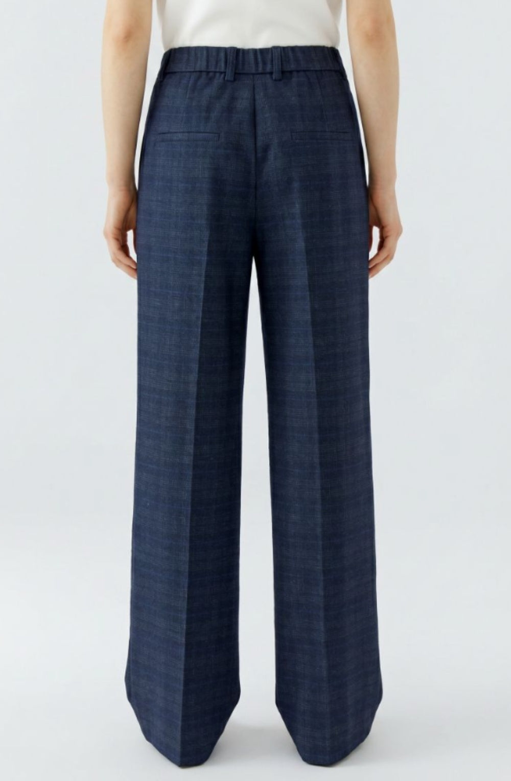 Dark Blue & Grey Soft Checked Trousers with Pleat