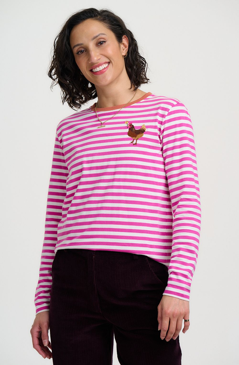 Magenta Chicken Embroidery Brunswick Jersey Top