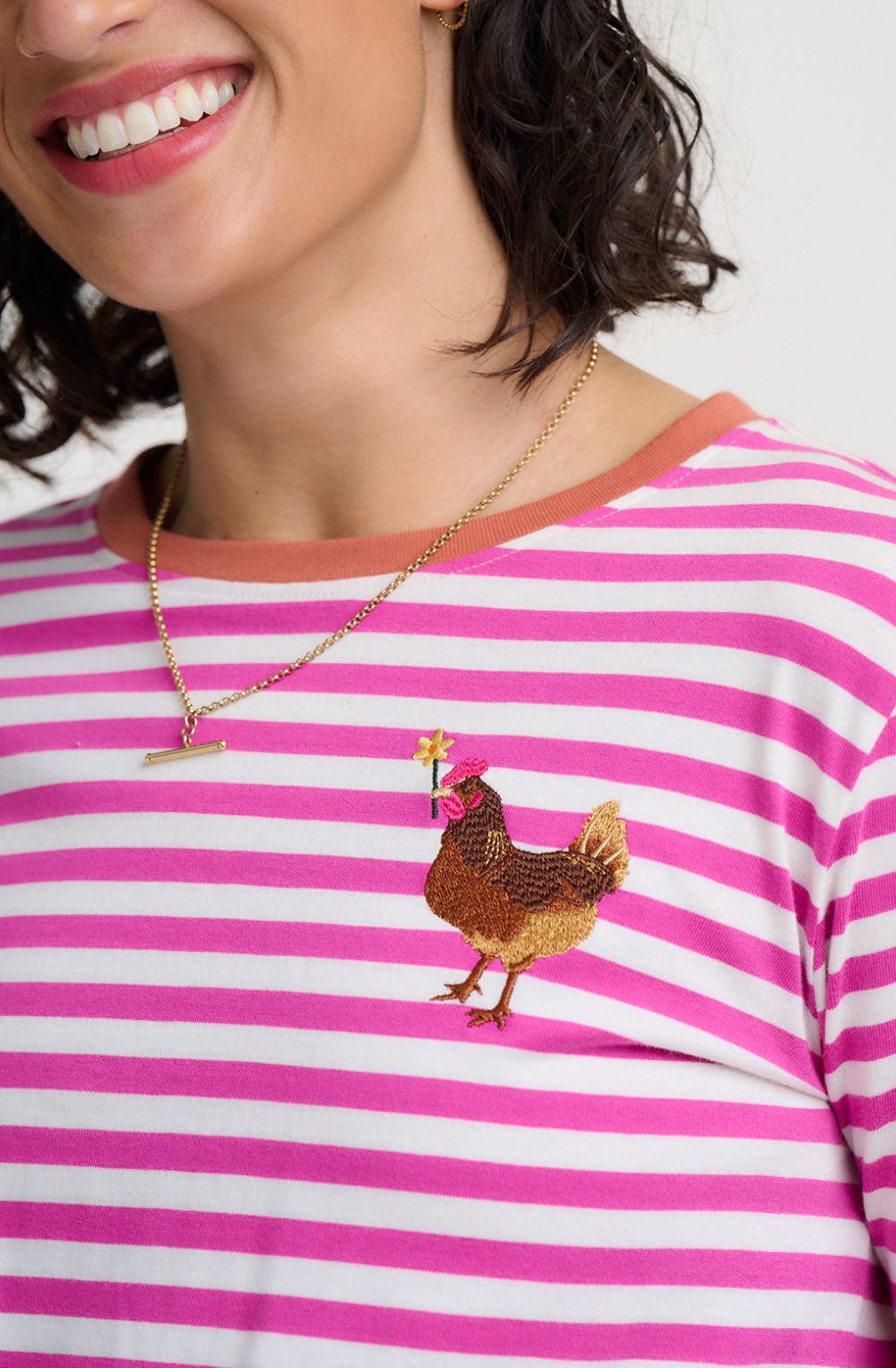 Magenta Chicken Embroidery Brunswick Jersey Top