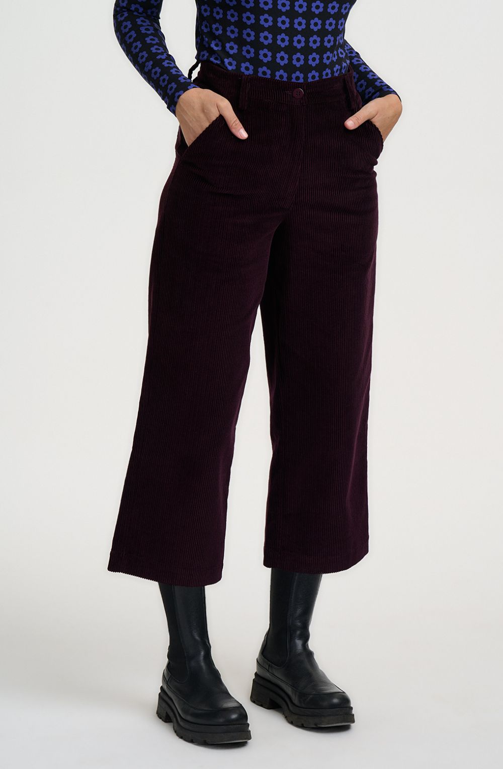 Dark Plum Lindley Cord Cropped Trousers