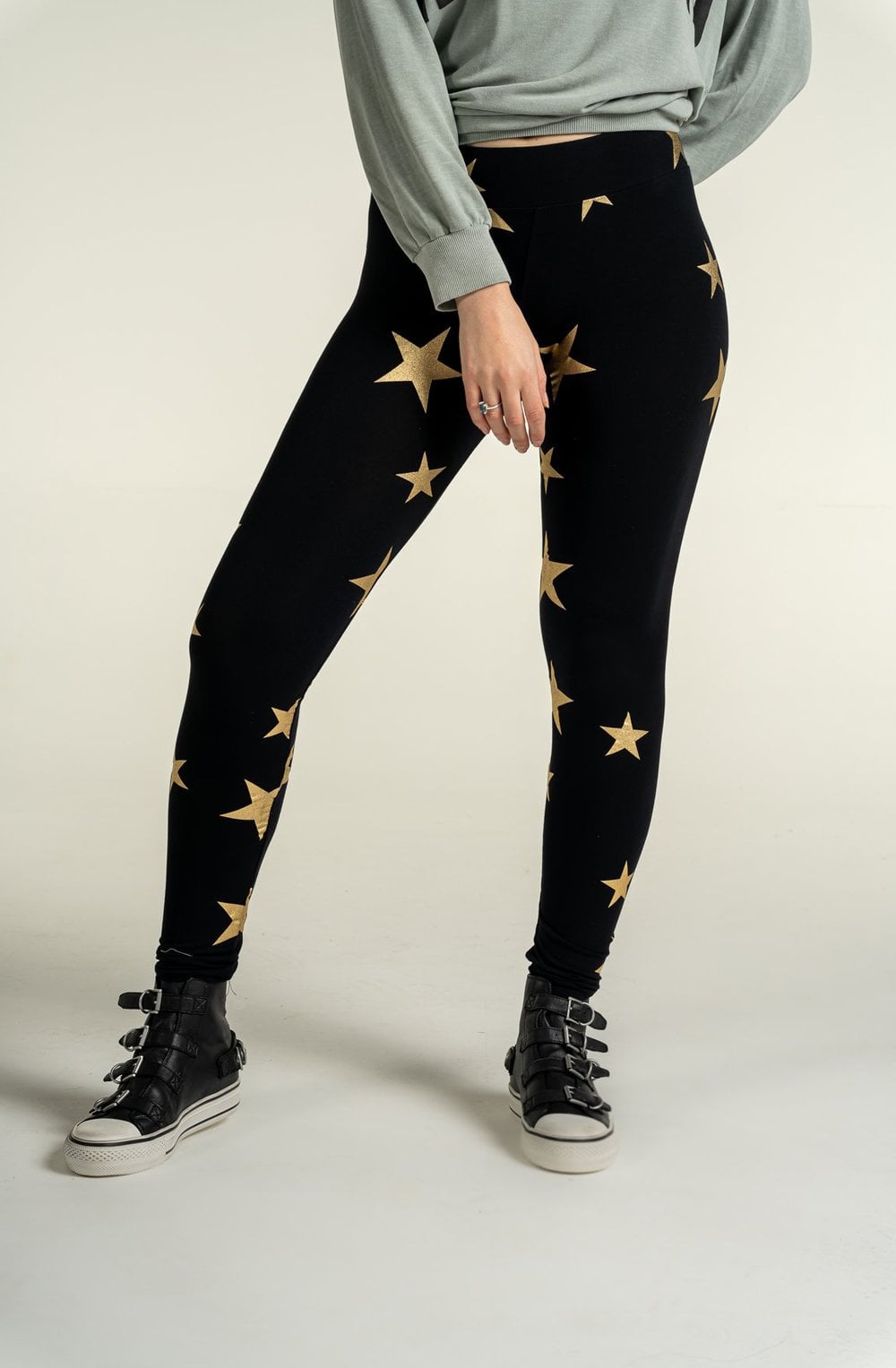 Black Metallic Star Leggings