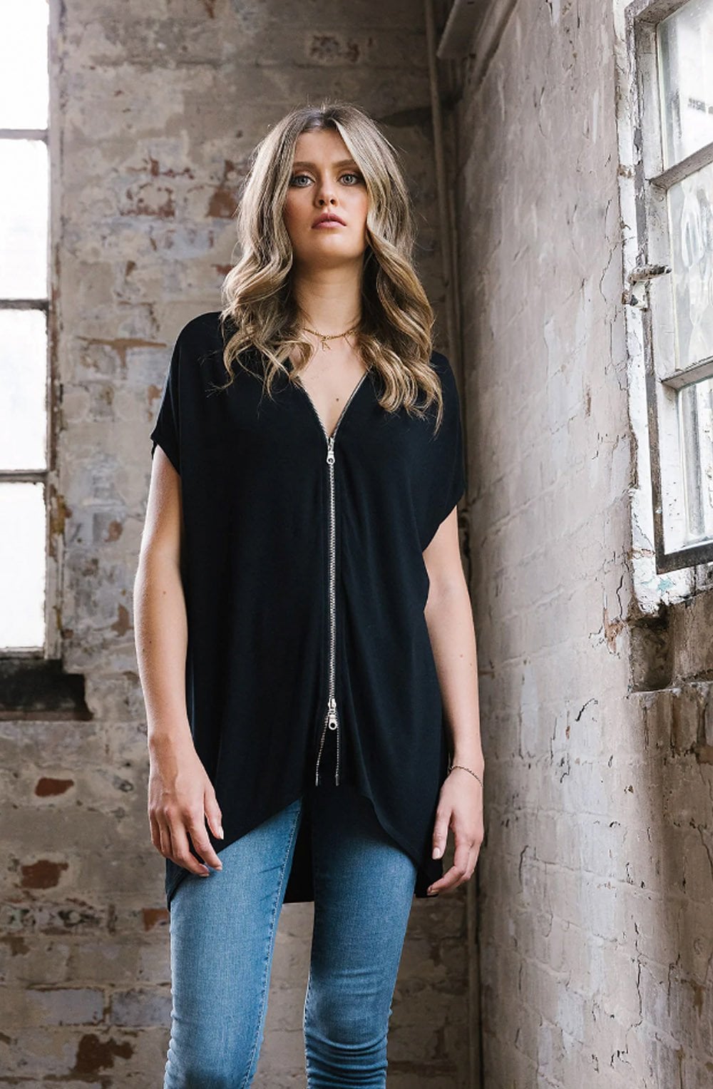 Black Oversized Zip Top