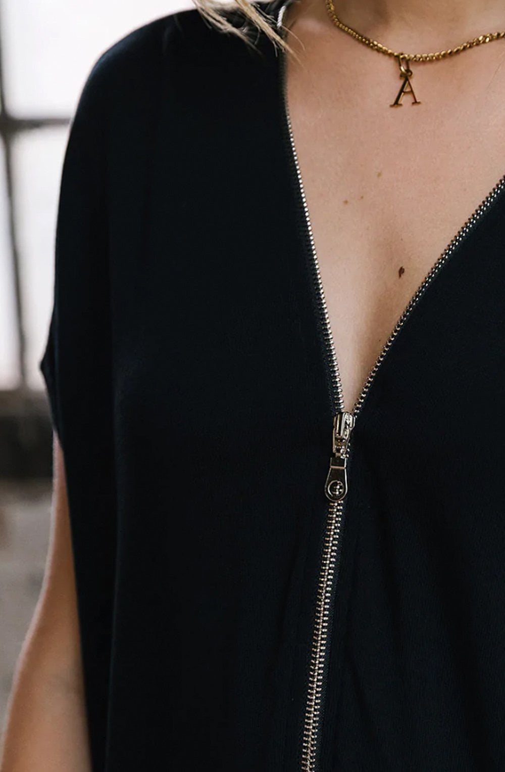 Black Oversized Zip Top