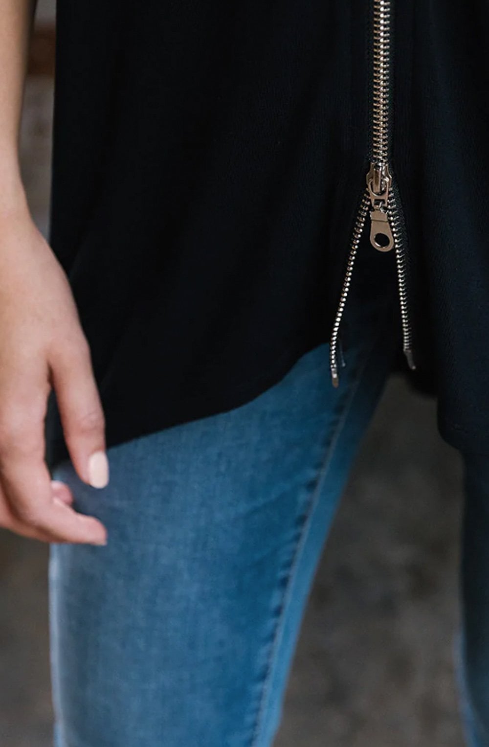Black Oversized Zip Top