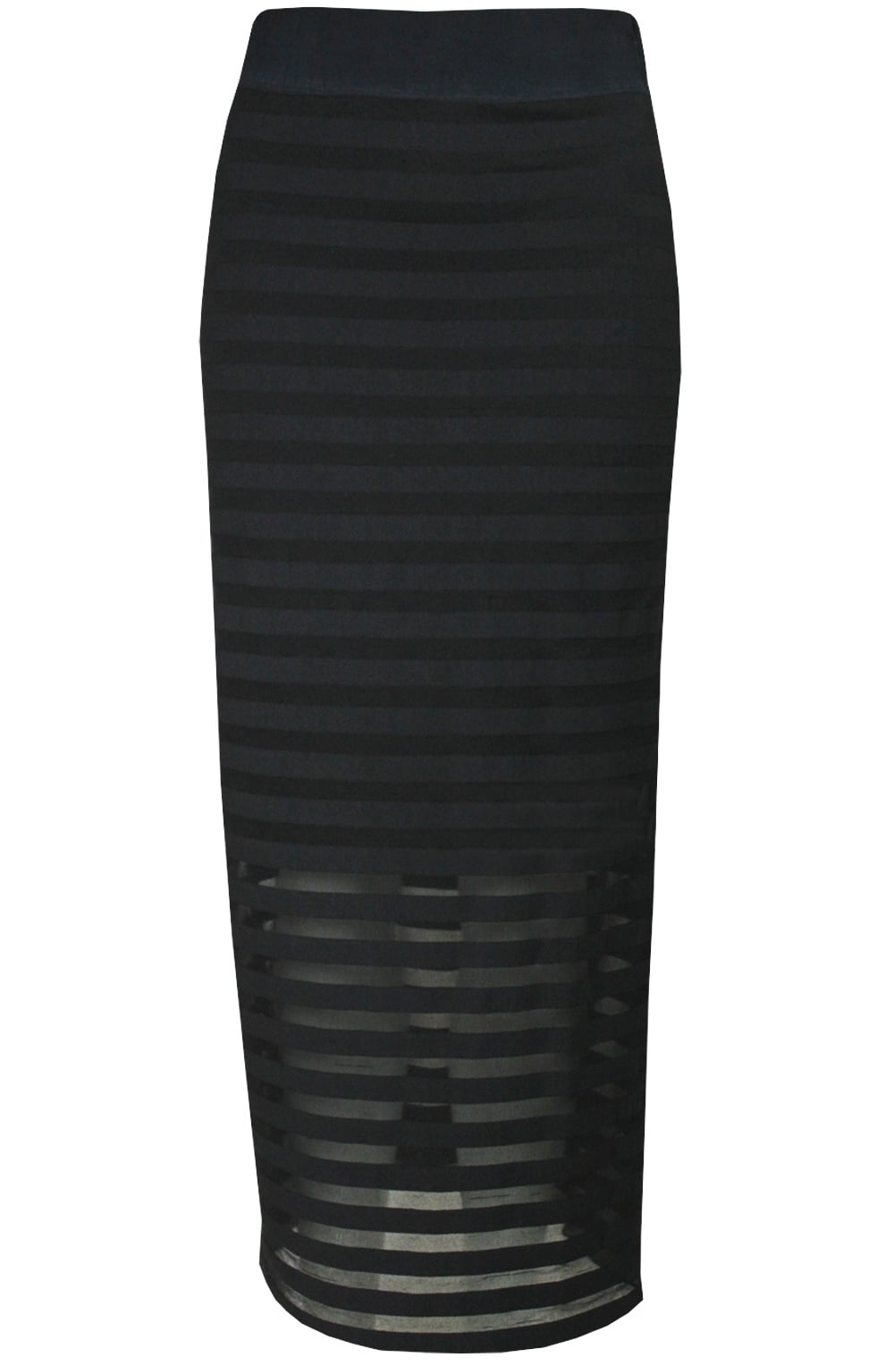 Black Sheer Striped Midi Skirt