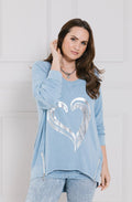 Blue Painted Silver Heart Zip top