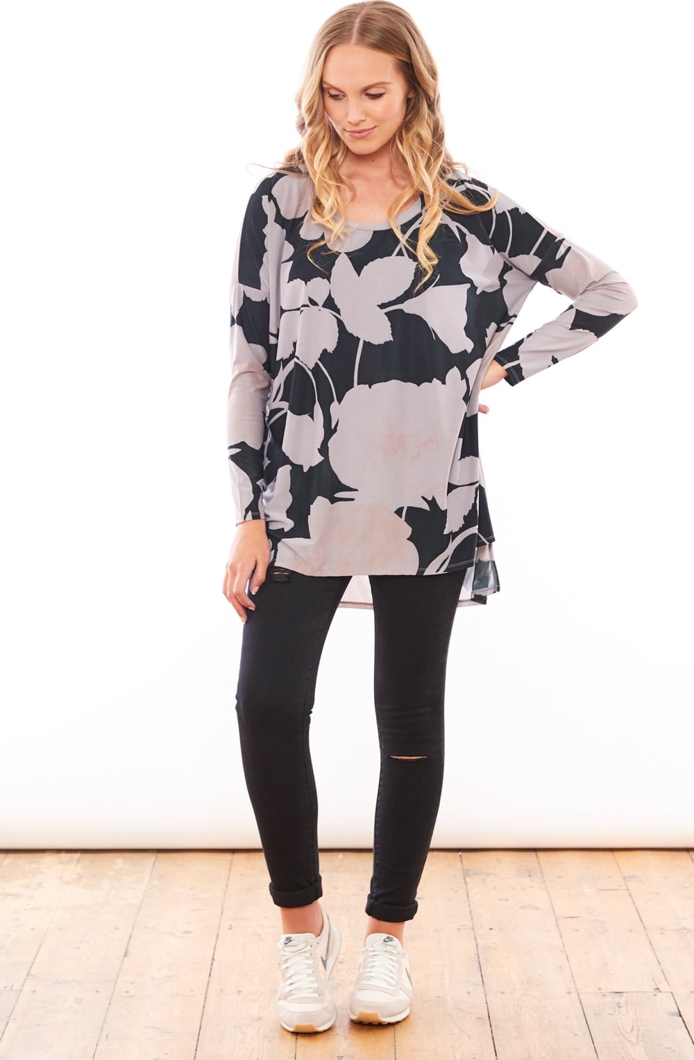 Bold Print Chiffon Black Top