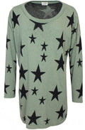 Khaki Black Star Print Oversize Jumper