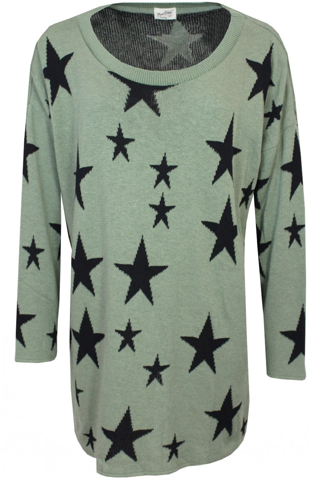 Khaki Black Star Print Oversize Jumper
