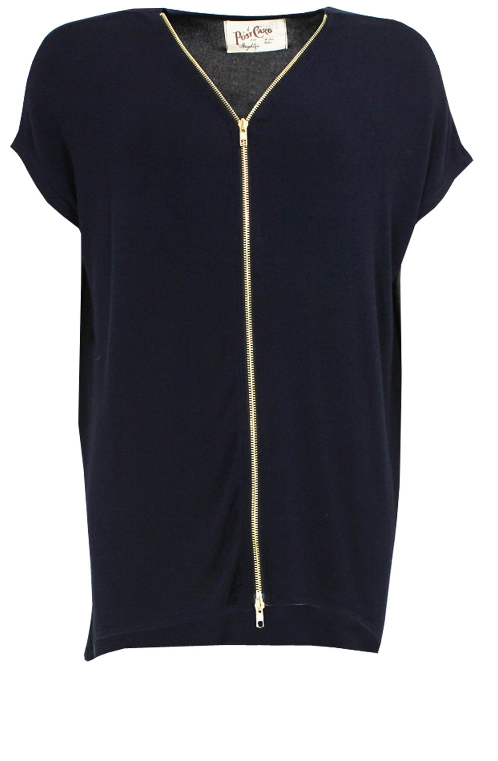 Navy Zip Front Top