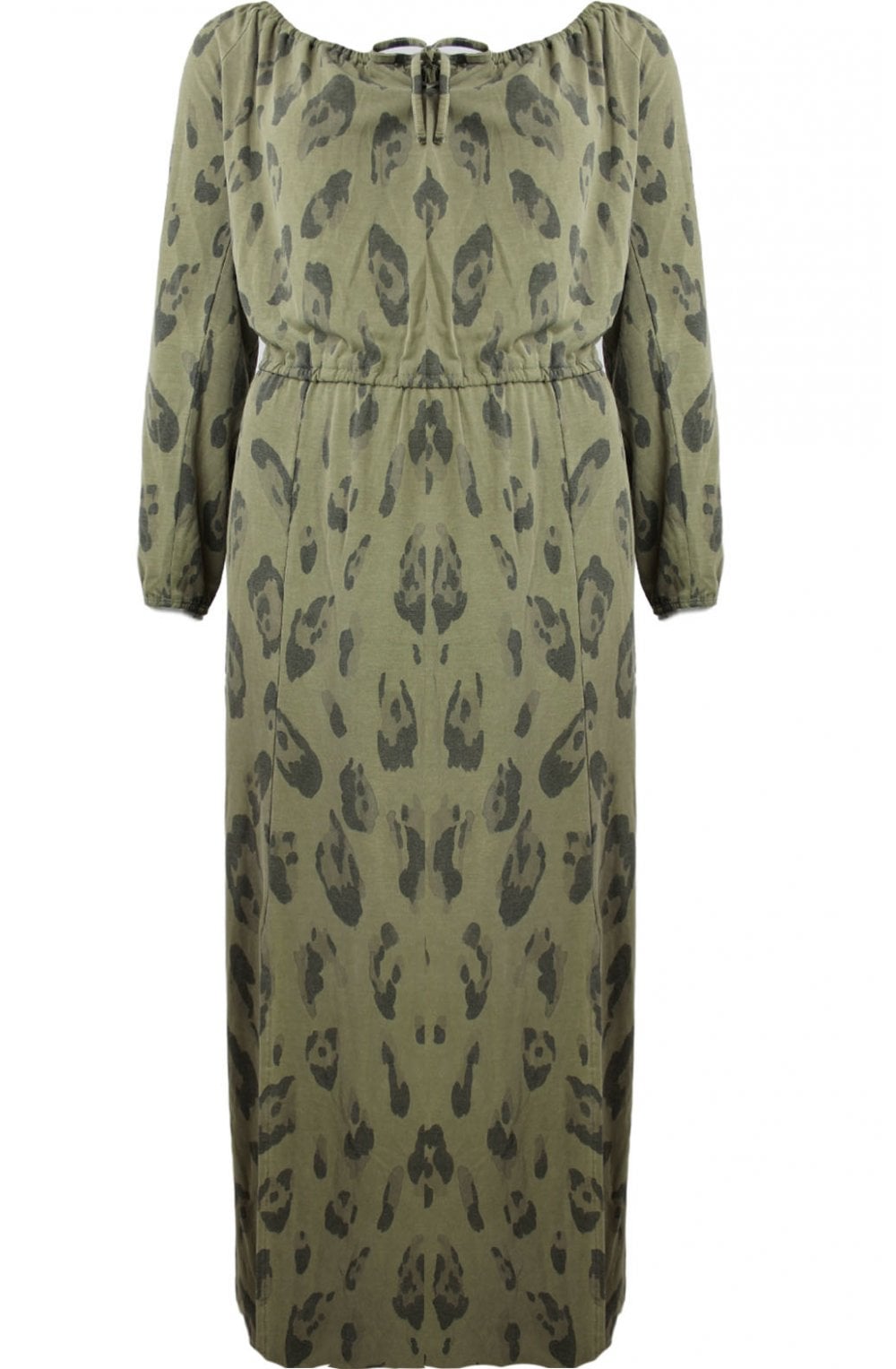 Olive Patterned Jersey Maxi Dress