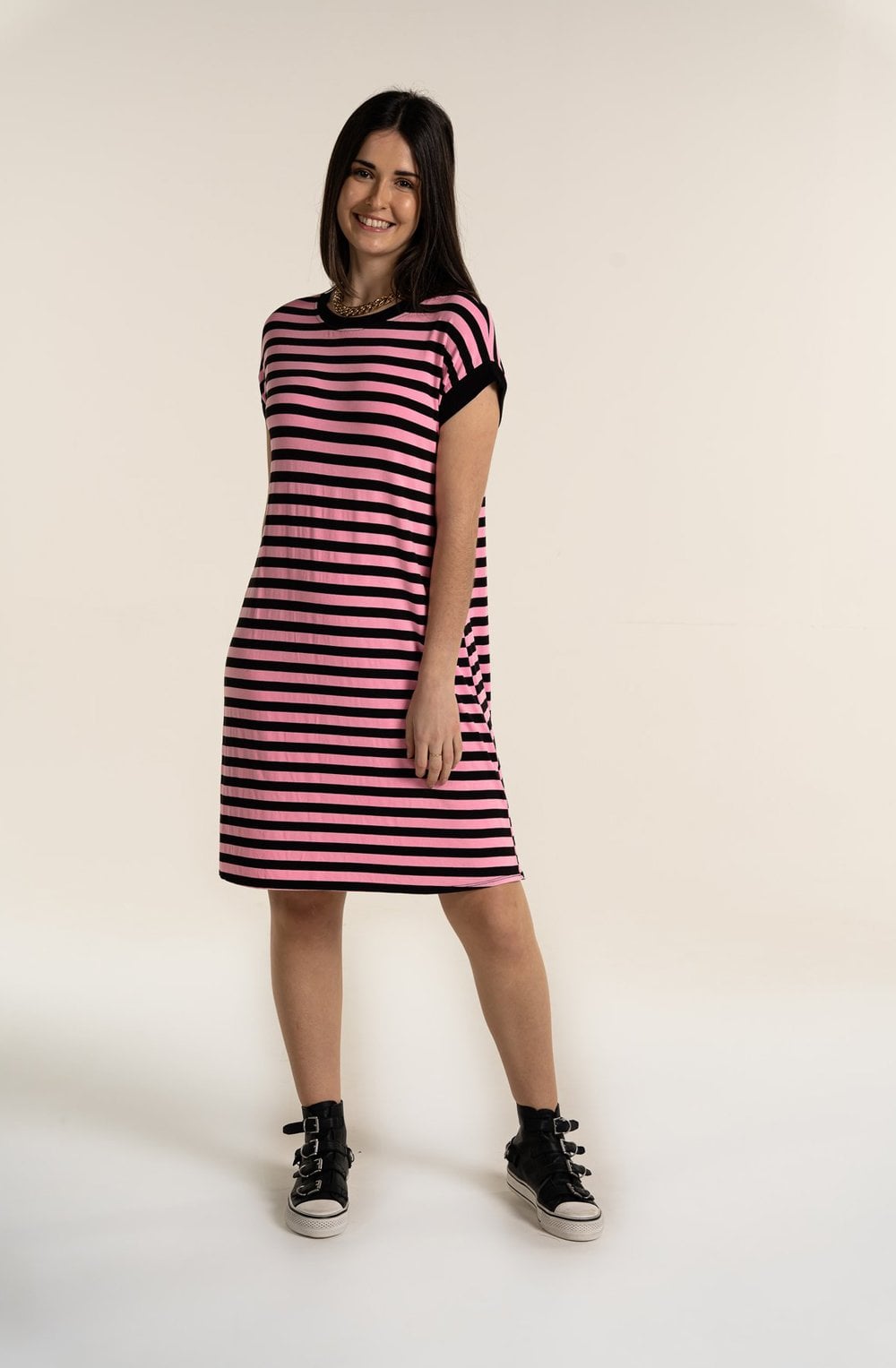 Pink Striped Jersey Dress