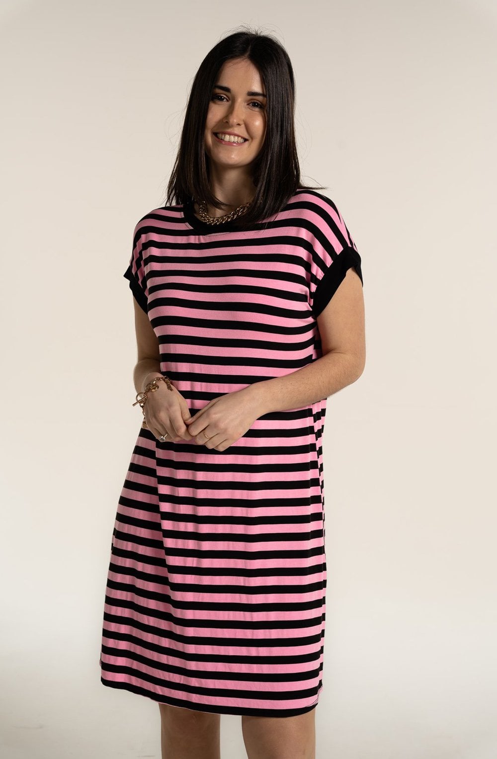 Pink Striped Jersey Dress