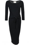 Soft Black Tie Front Fitted Dress