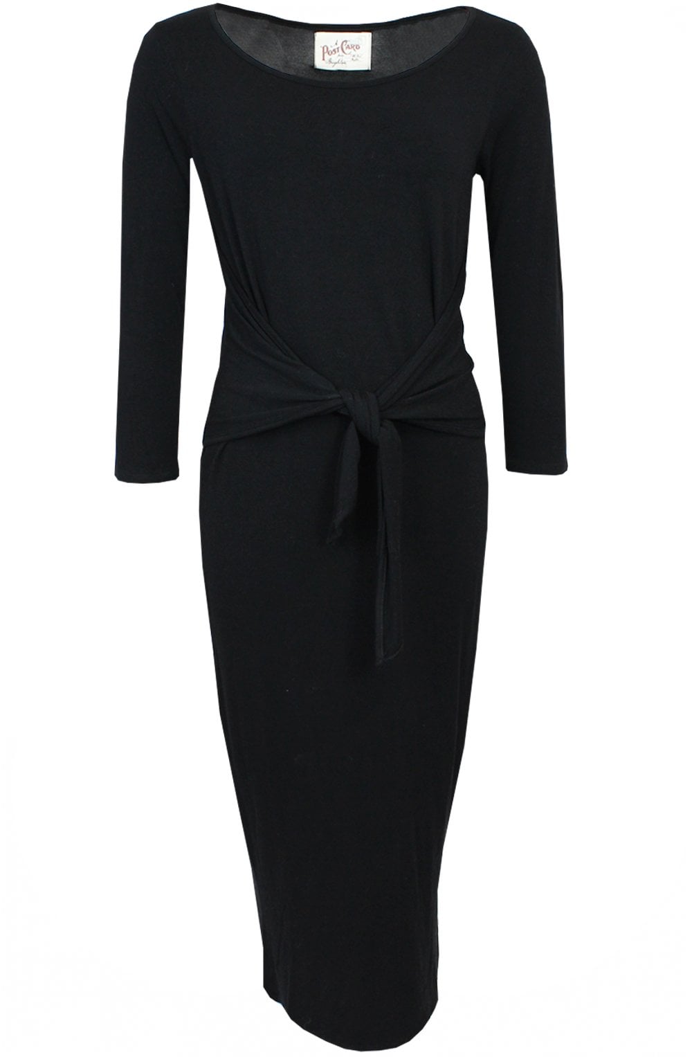 Soft Black Tie Front Fitted Dress