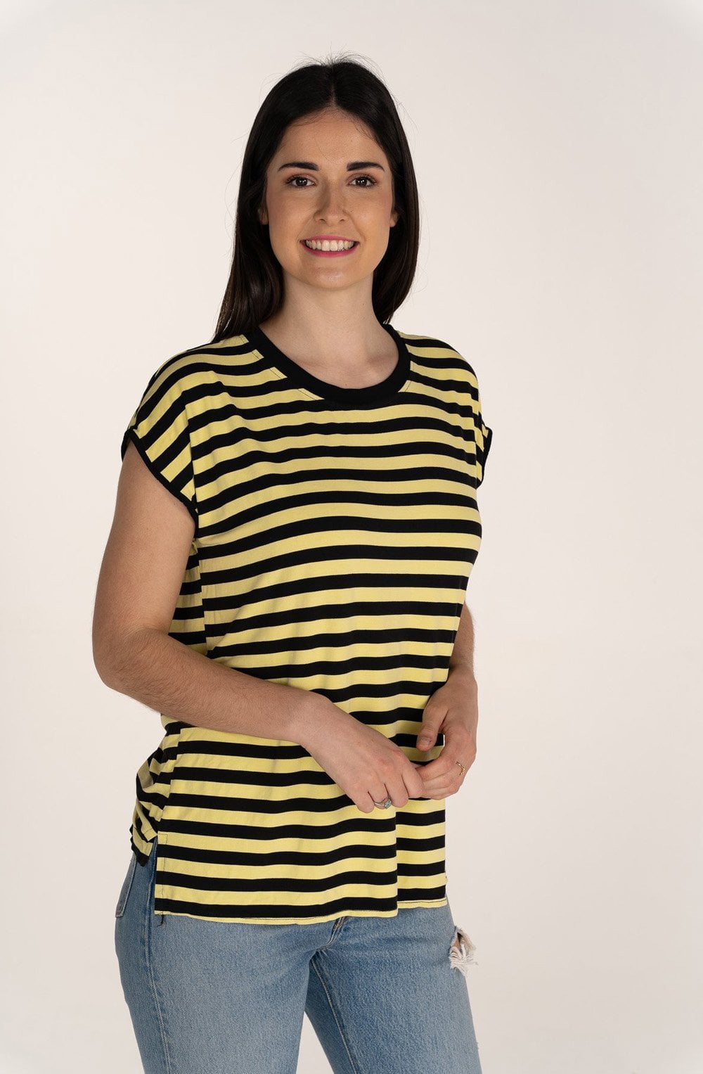 Yellow Striped Jersey Top