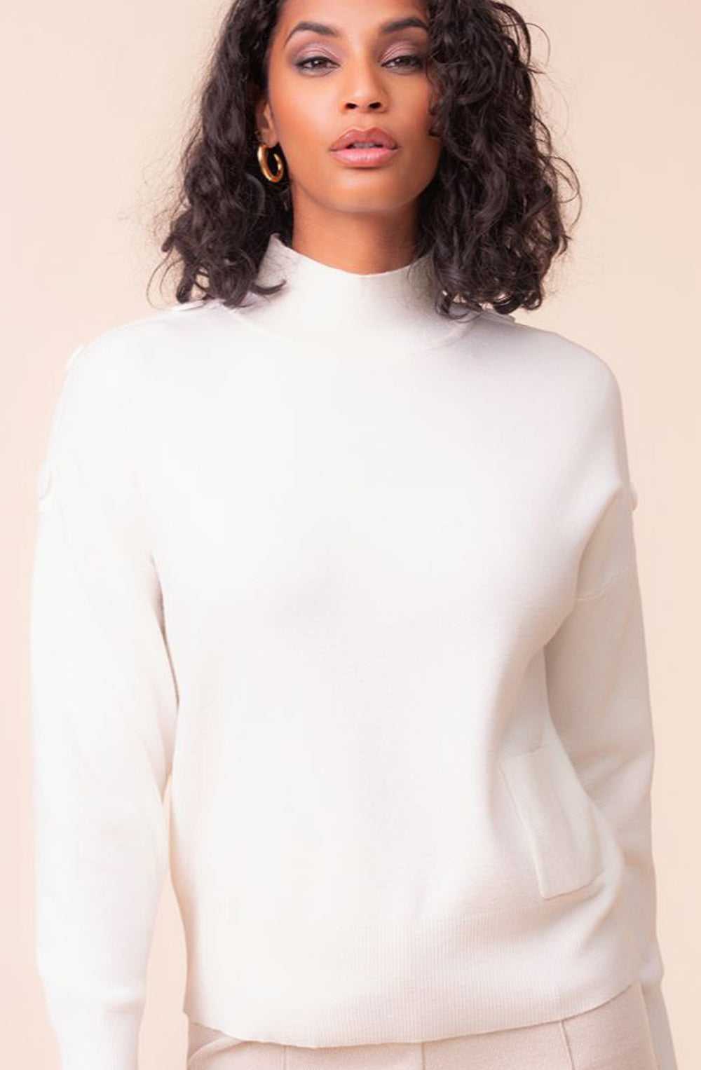 Off White High Neck Button Detail Jumper