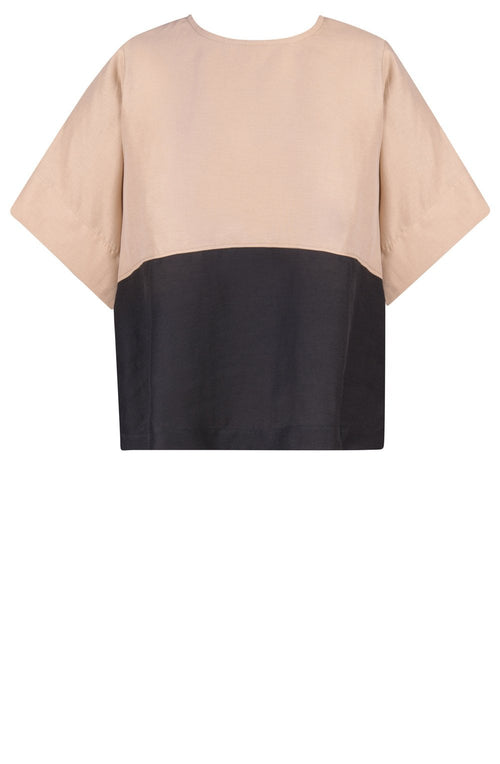 Beige and Black Linen Mix Top