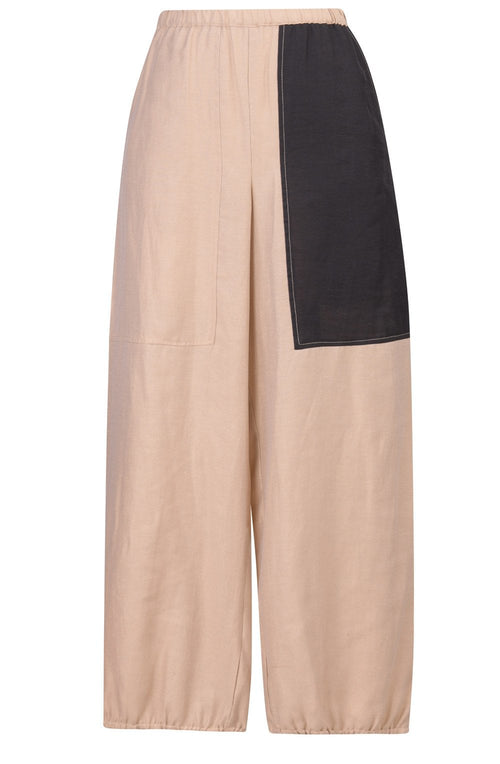 Beige and Black Linen Mix Trousers
