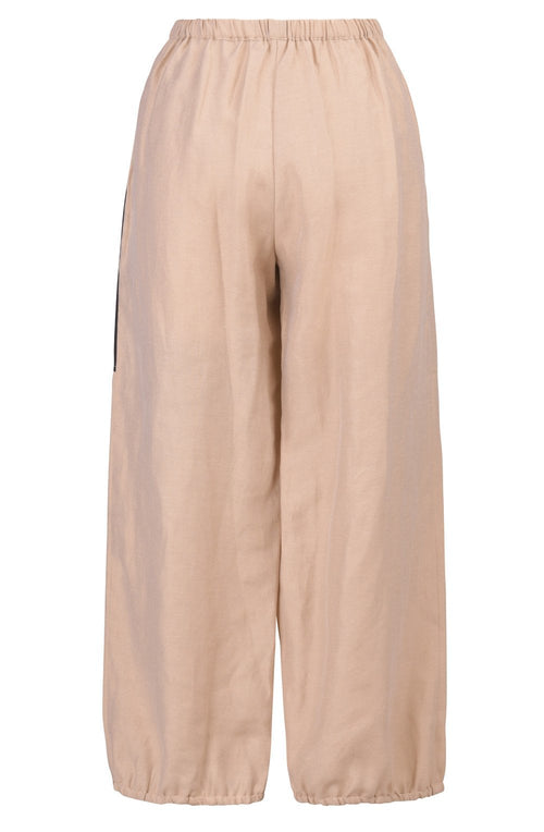 Beige and Black Linen Mix Trousers