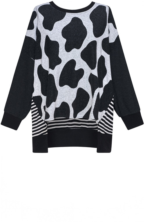 Black and Off White Urban Metaphor Oversized Top