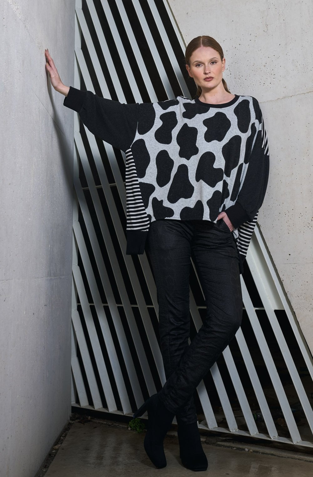 Black and Off White Urban Metaphor Oversized Top